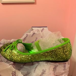 Girls Green Glitter Ballet Flats